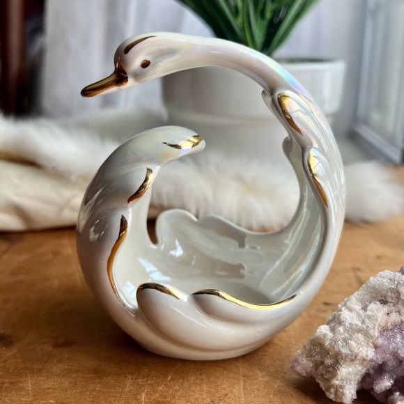 Other - Vintage Lusterware Swan Trinket Bowl with Gold Accents